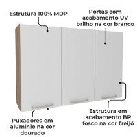 Armario Aereo 3 Portas 120 Cm Mdp Cz3109 Freijo Branco Tecno Mobili Freijo Branco - 3