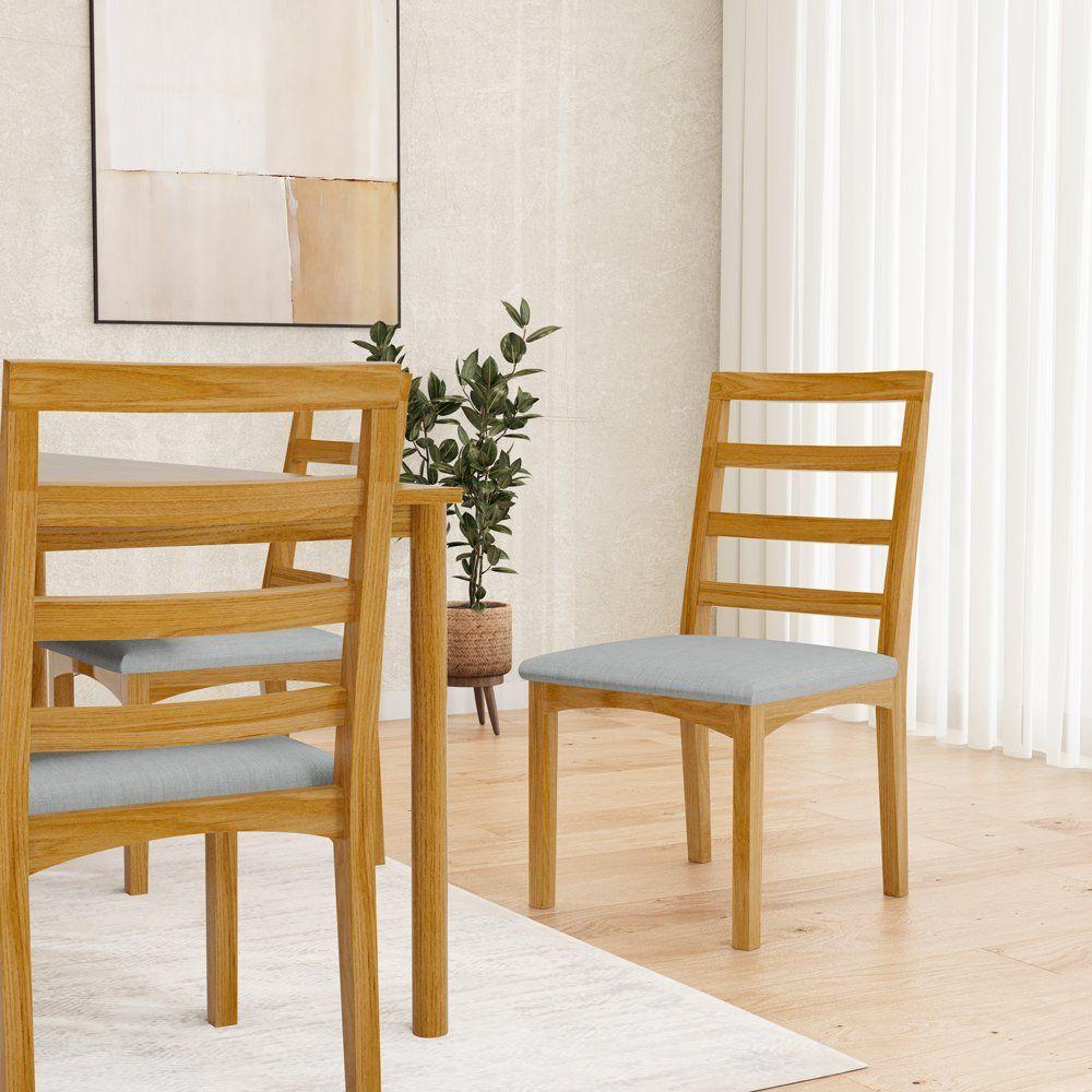Kit Com 2 Cadeira Cecília Encosto E Pés De Madeira Maciça Assento Estofada Para Mesa De Jantar Linho Cinza 407 - 6