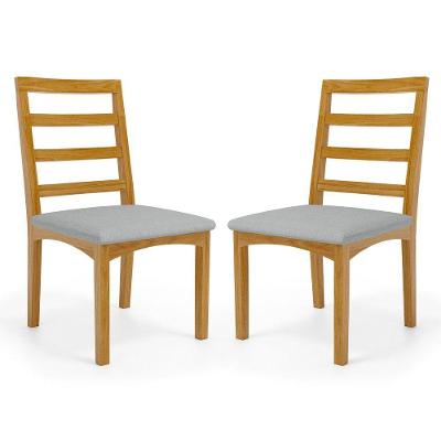 Kit Com 2 Cadeira Cecília Encosto E Pés De Madeira Maciça Assento Estofada Para Mesa De Jantar Linho Cinza 407