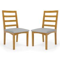 Kit Com 2 Cadeira Cecília Encosto E Pés De Madeira Maciça Assento Estofada Para Mesa De Jantar Linho Cinza 407 - 1