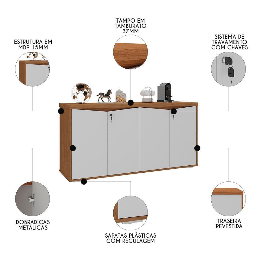 Balcão Para Escritório Com Chave 148cm Corp A06 Freijó-branco - Mpozenato - 3