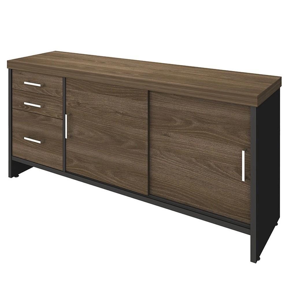 Balcão Para Escritório 160cm Tamburato A06 Marrom-preto - Mpozenato - 1