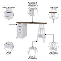 Conjunto Escritório Home Office 3 Peças Maly A06 Nogal-branco - Mpozenato - 5