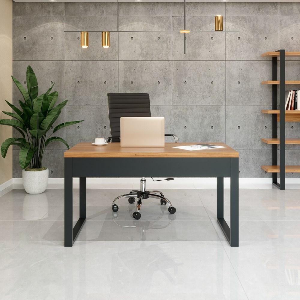 Mesa Escritório Estilo Industrial F20 Freijó-preto Fosco - Pradel - 3
