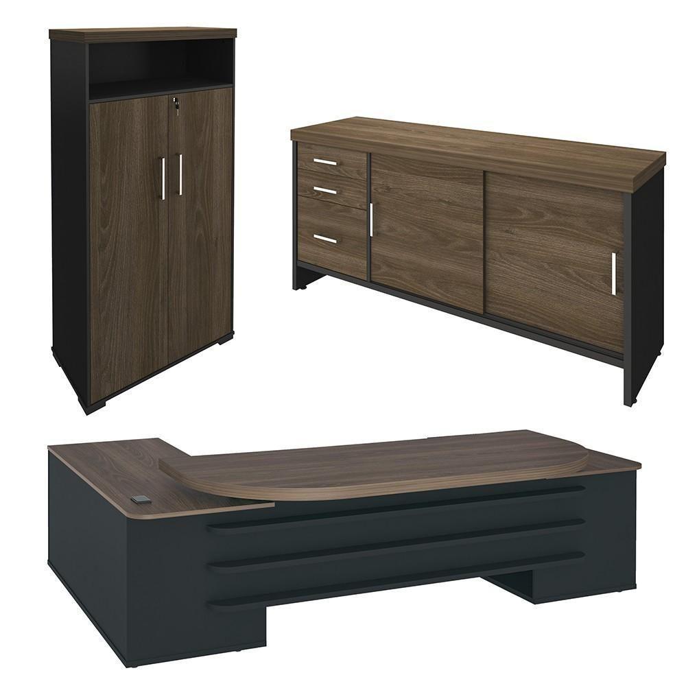 Conjunto Escritório Home Office 3 Peças Corp A06 Charuto-preto - Mpozenato - 1