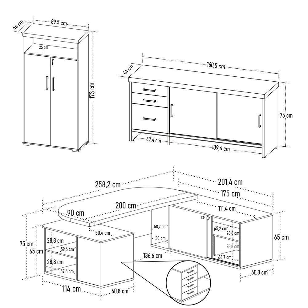 Conjunto Escritório Home Office 3 Peças Corp A06 Charuto-preto - Mpozenato - 4