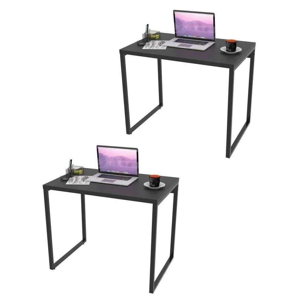 Kit 2 Mesas De Escritório Office 90cm Estilo Industrial Prisma C08 Preto Onix - Mpozenato - 1
