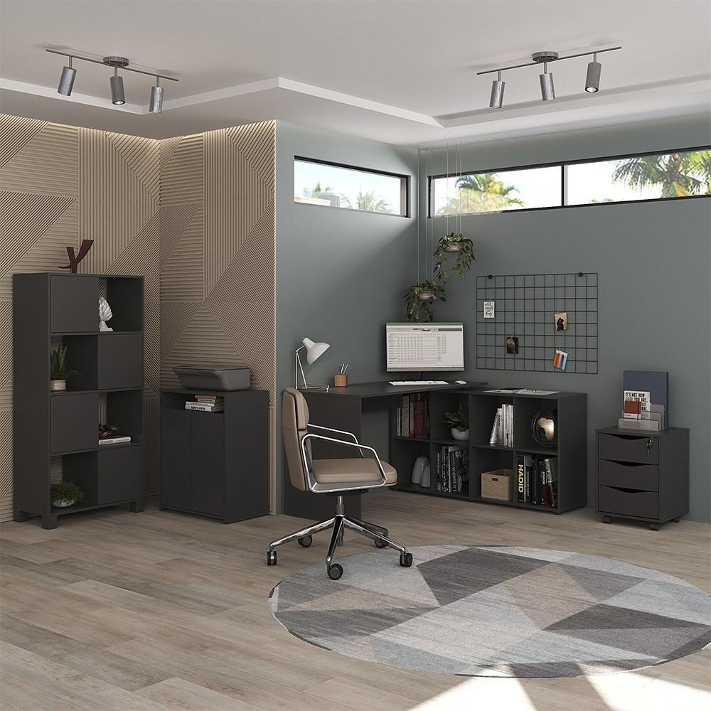 Conjunto Escritório Home Office 4 Peças Side A06 Preto - Mpozenato - 3