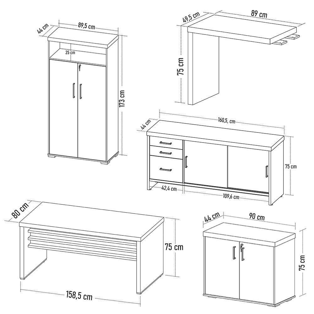 Conjunto Escritório Home Office 5 Peças Corp A06 Carvalho-branco - Mpozenato - 6