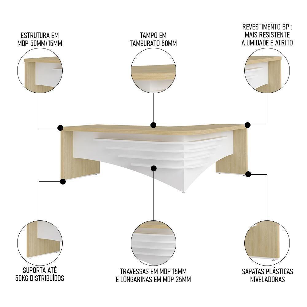 Conjunto Escritório Home Office 3 Peças Mesa Em L Corp A06 Carvalho-branco - Mpozenato - 3
