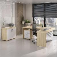 Conjunto Escritório Home Office 3 Peças Mesa Em L Corp A06 Carvalho-branco - Mpozenato - 2