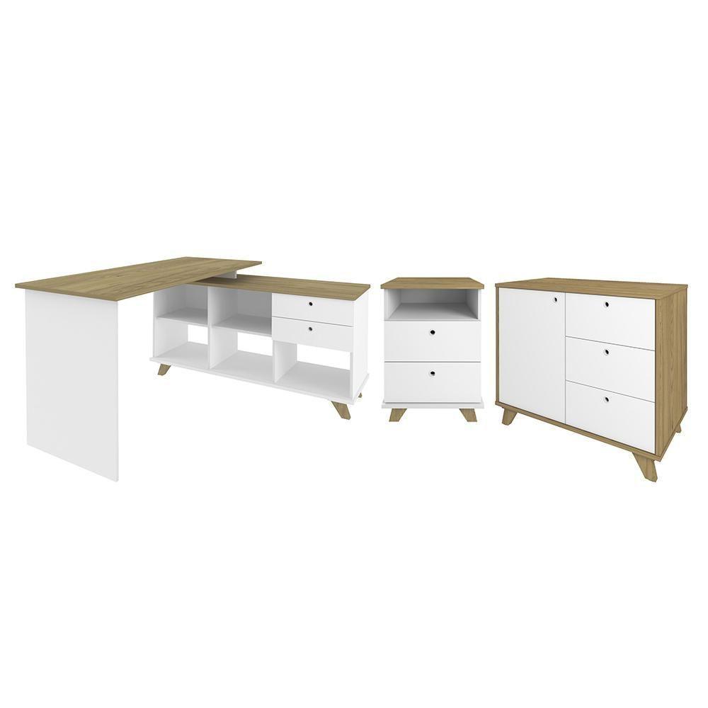 Conjunto Escritório Home Office 3 Peças Golden A06 Olmo-branco - Mpozenato - 1