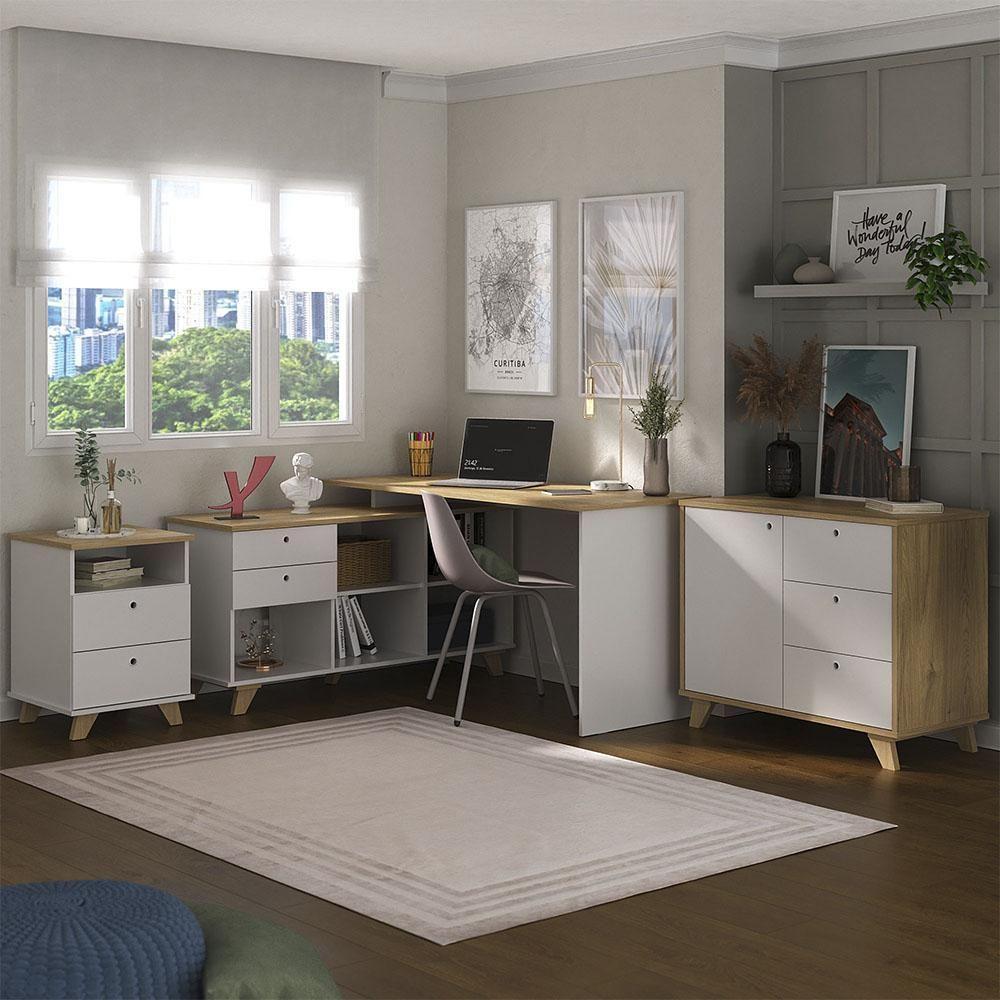 Conjunto Escritório Home Office 3 Peças Golden A06 Olmo-branco - Mpozenato - 2