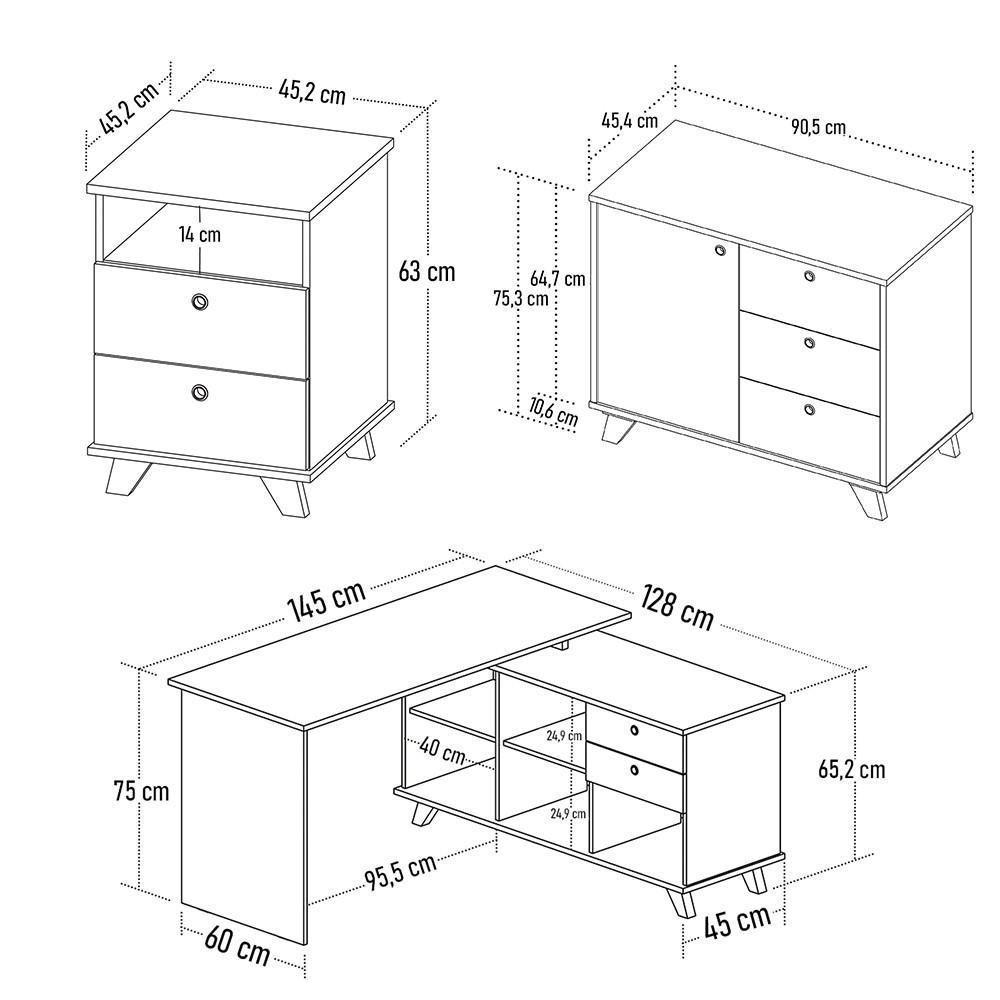 Conjunto Escritório Home Office 3 Peças Golden A06 Olmo-branco - Mpozenato - 4