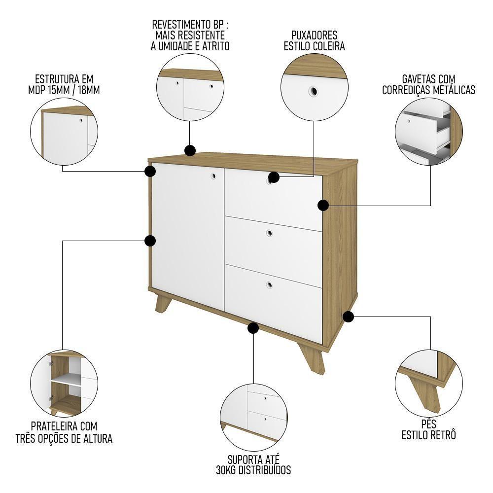 Conjunto Escritório Home Office 3 Peças Golden A06 Olmo-branco - Mpozenato - 5