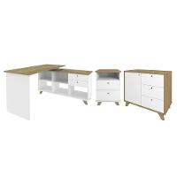 Conjunto Escritório Home Office 3 Peças Golden A06 Olmo-branco - Mpozenato - 1