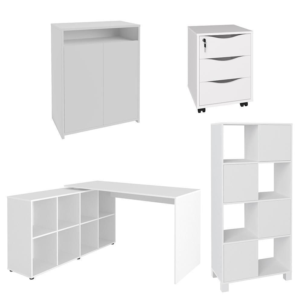 Conjunto Escritório Home Office 4 Peças Side A06 Branco - Mpozenato - 1