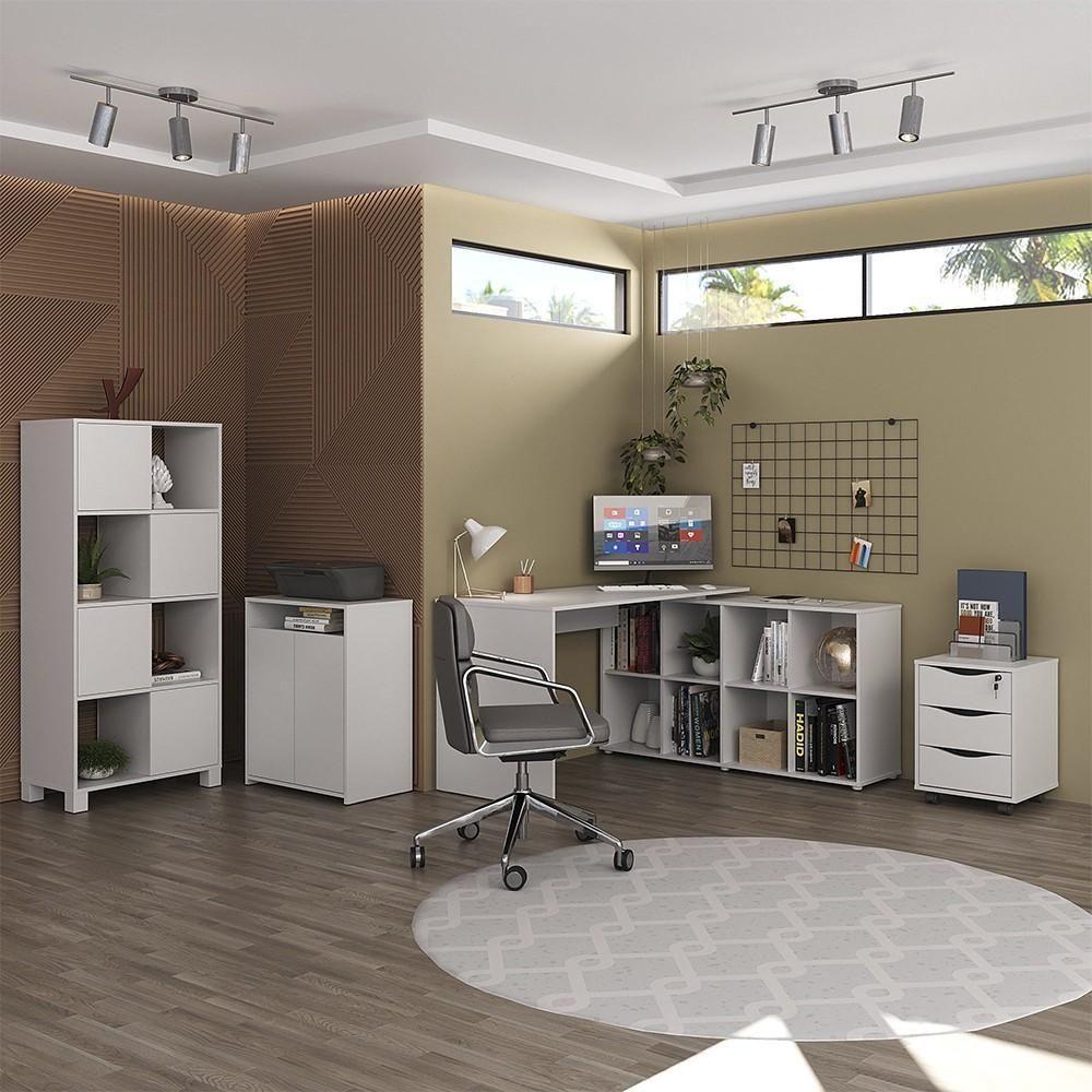 Conjunto Escritório Home Office 4 Peças Side A06 Branco - Mpozenato - 3