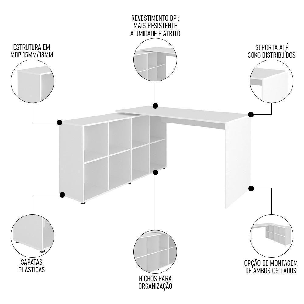 Conjunto Escritório Home Office 4 Peças Side A06 Branco - Mpozenato - 4