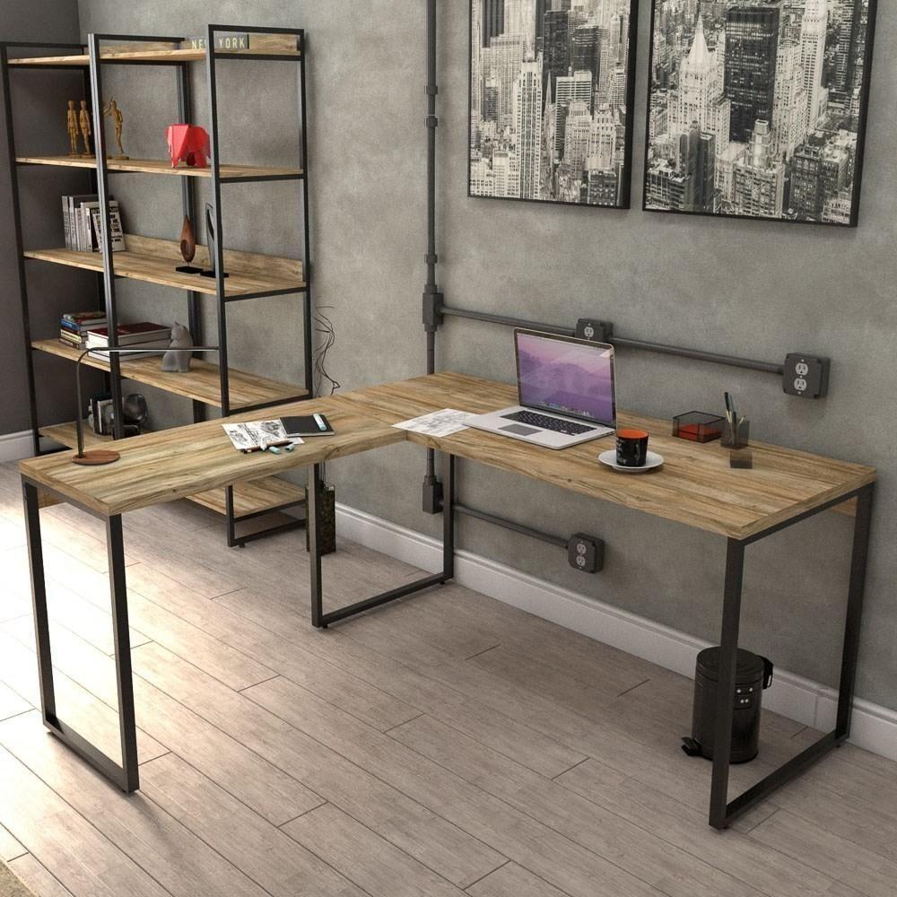 Mesa De Escritório Office Em L 150x150cm Estilo Industrial Prisma C08 Carvalho - Mpozenato - 2