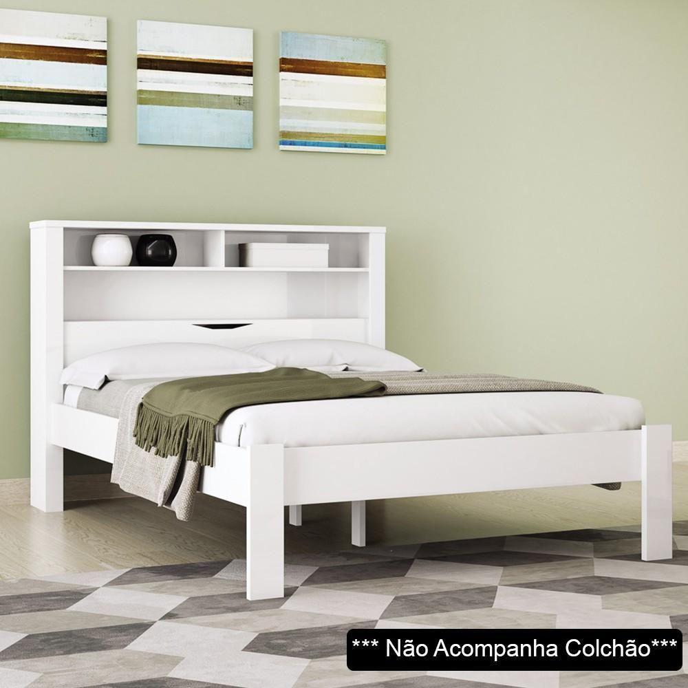 Cama Casal Baú Com Nicho Invicta Branco - Santos Andirá - 2