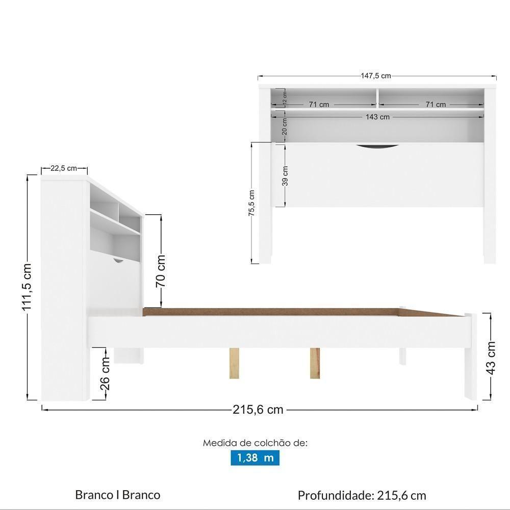 Cama Casal Baú Com Nicho Invicta Branco - Santos Andirá - 4