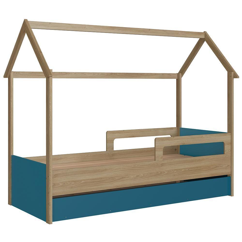 Cama Infantil Casinha Com Auxiliar Infix C06 Aveiro-azul - Mpozenato - 1