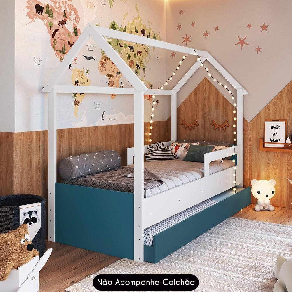 Cama Infantil Casinha Com Auxiliar Infix C06 Branco-azul - Mpozenato - 3