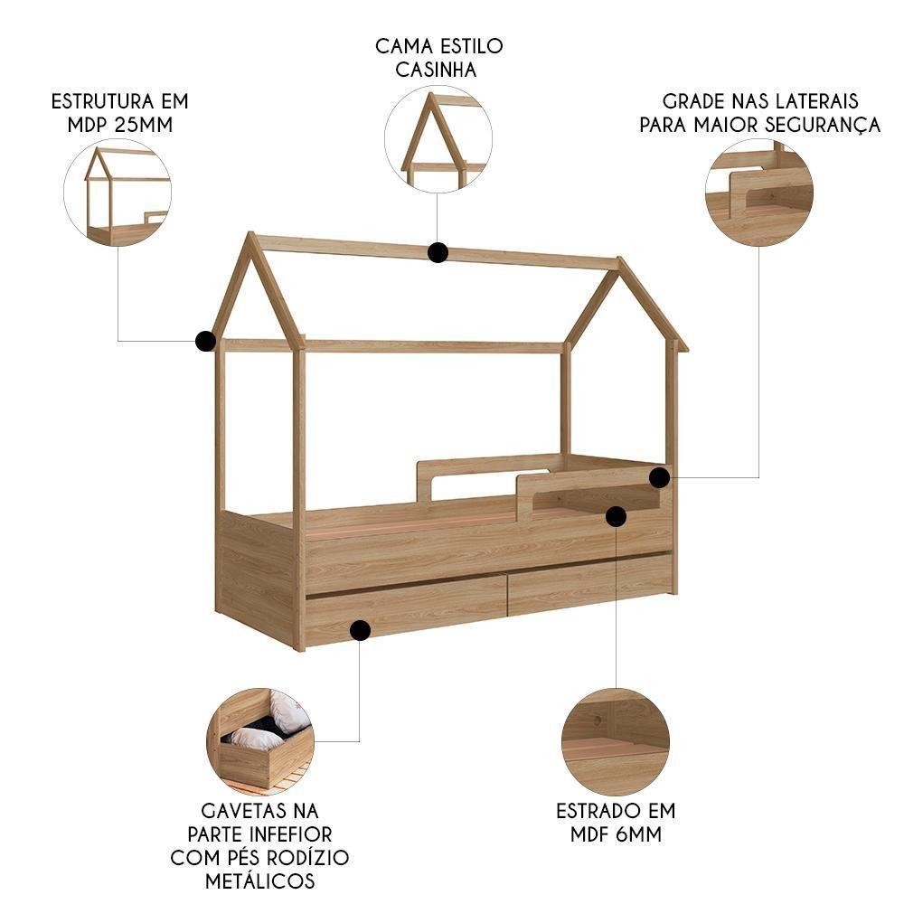 Cama Infantil Casinha Com 2 Gavetas Infix C06 Aveiro - Mpozenato - 3