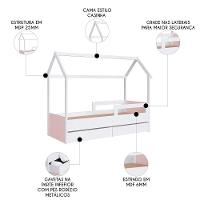 Cama Infantil Casinha Com 2 Gavetas Infix C06 Branco-rosa - Mpozenato - 3