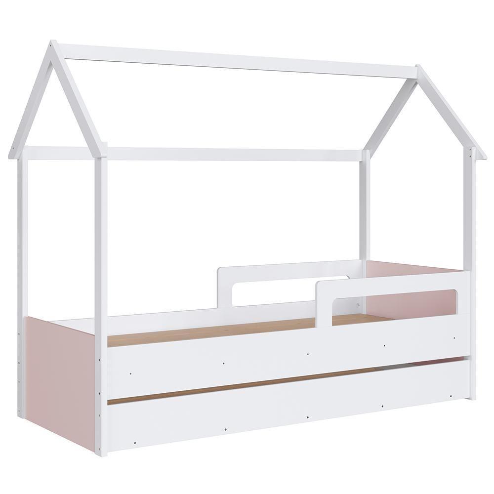 Cama Infantil Casinha Com Auxiliar Infix C06 Branco-rosa - Mpozenato - 1
