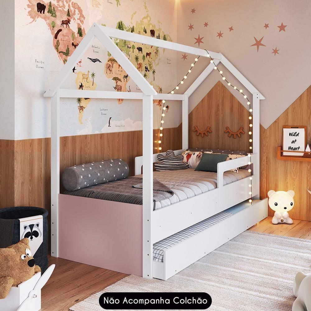 Cama Infantil Casinha Com Auxiliar Infix C06 Branco-rosa - Mpozenato - 5