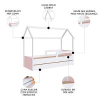 Cama Infantil Casinha Com Auxiliar Infix C06 Branco-rosa - Mpozenato - 6