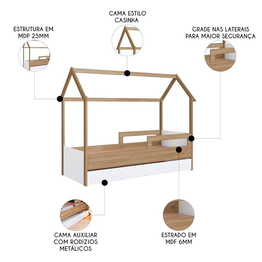 Cama Infantil Casinha Com Auxiliar Infix C06 Aveiro-branco - Mpozenato - 3