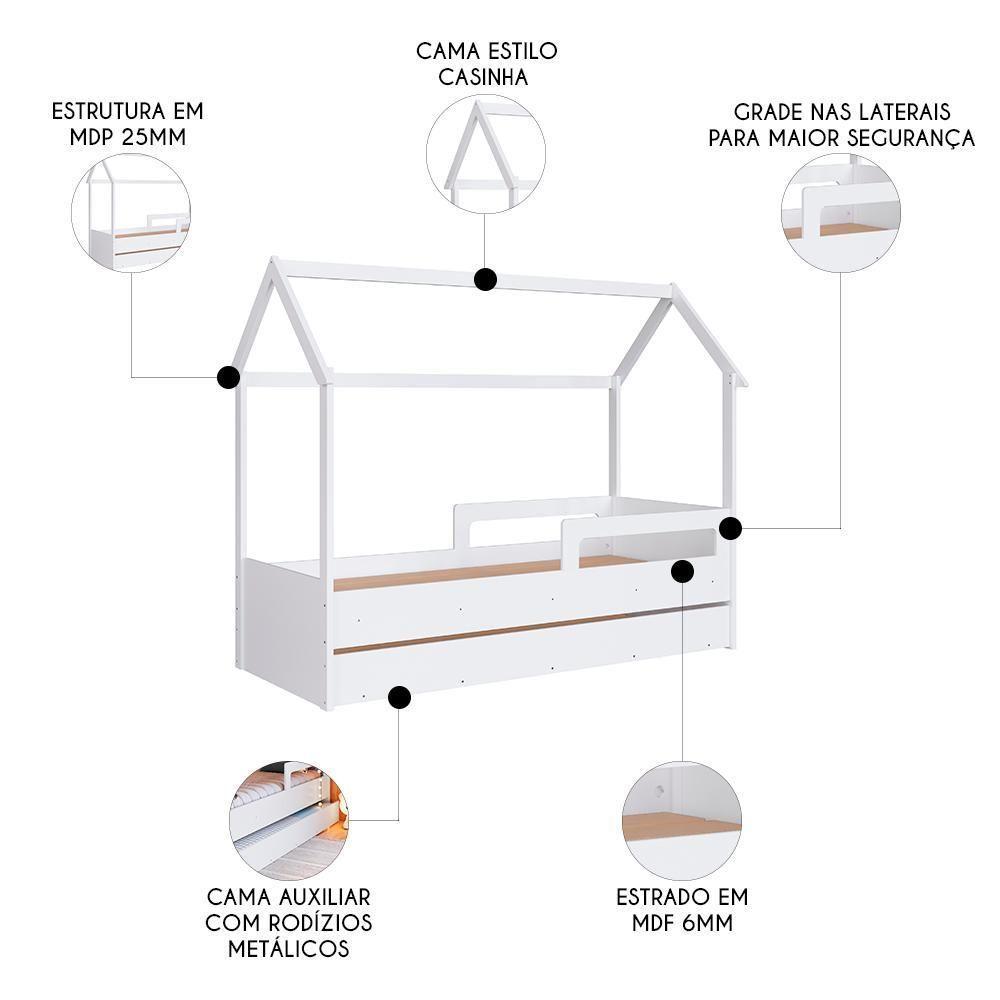 Cama Infantil Casinha Com Auxiliar Infix C06 Branco - Mpozenato - 4