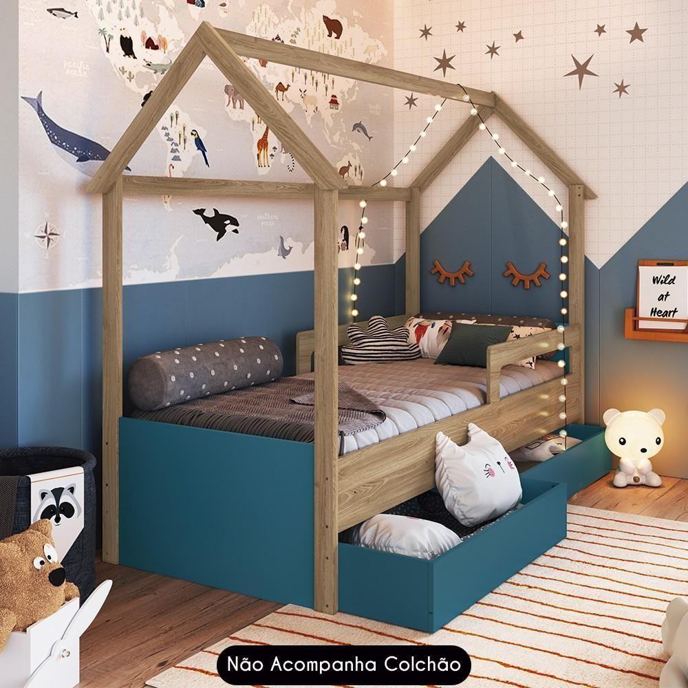 Cama Infantil Casinha Com 2 Gavetas Infix C06 Aveiro-azul - Mpozenato - 2