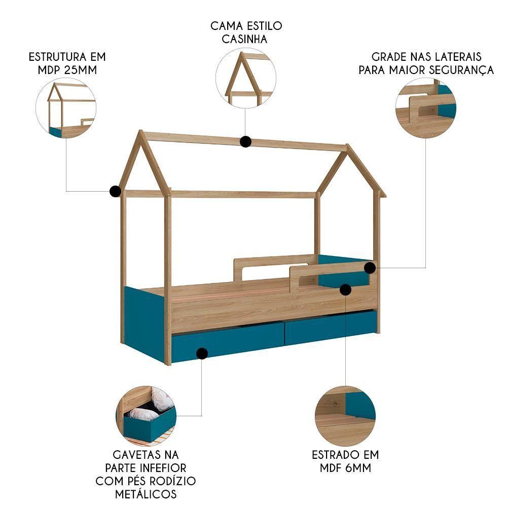Cama Infantil Casinha Com 2 Gavetas Infix C06 Aveiro-azul - Mpozenato - 3