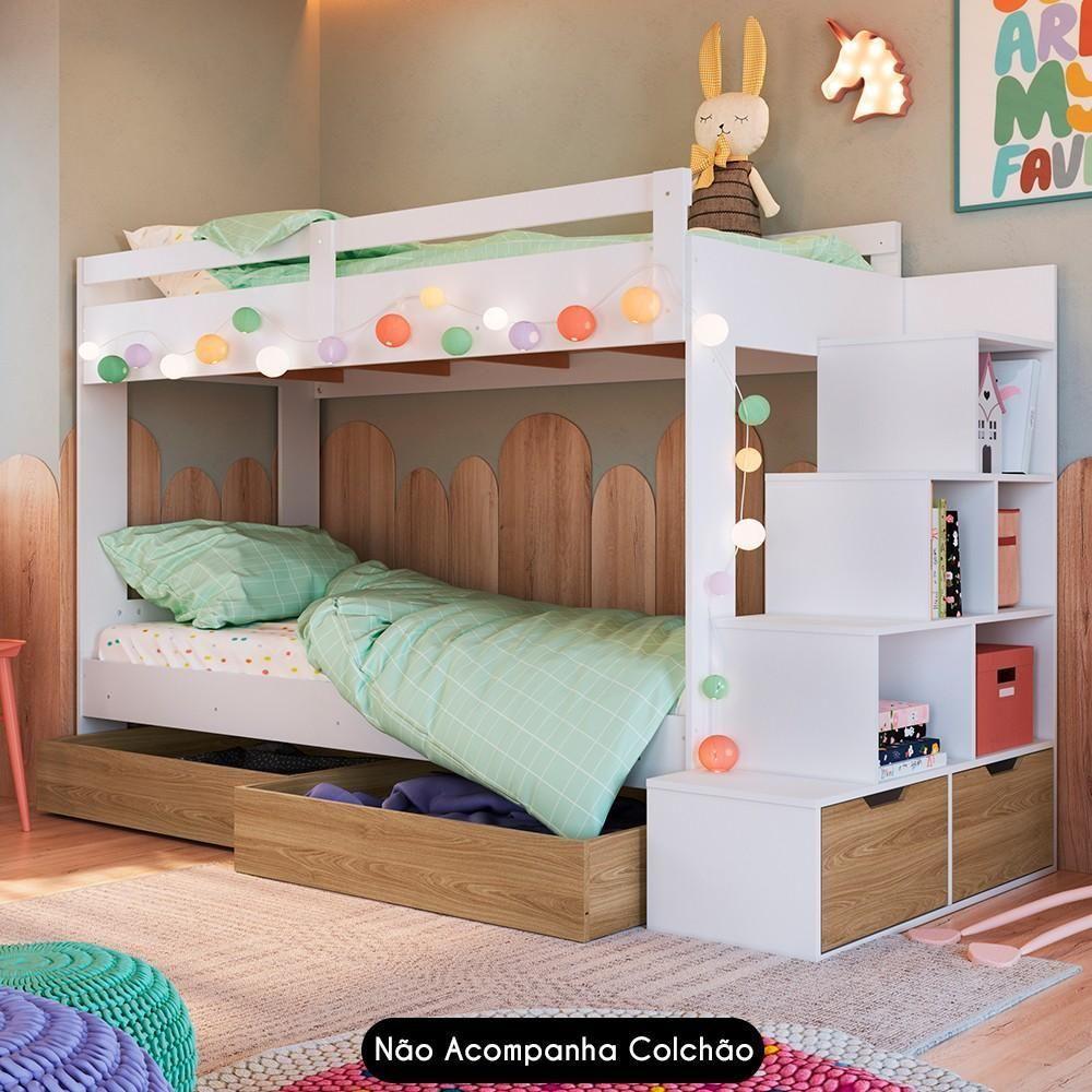 Beliche Infantil Com Escada E 4 Gavetas Infix C06 Branco-aveiro - Mpozenato - 2