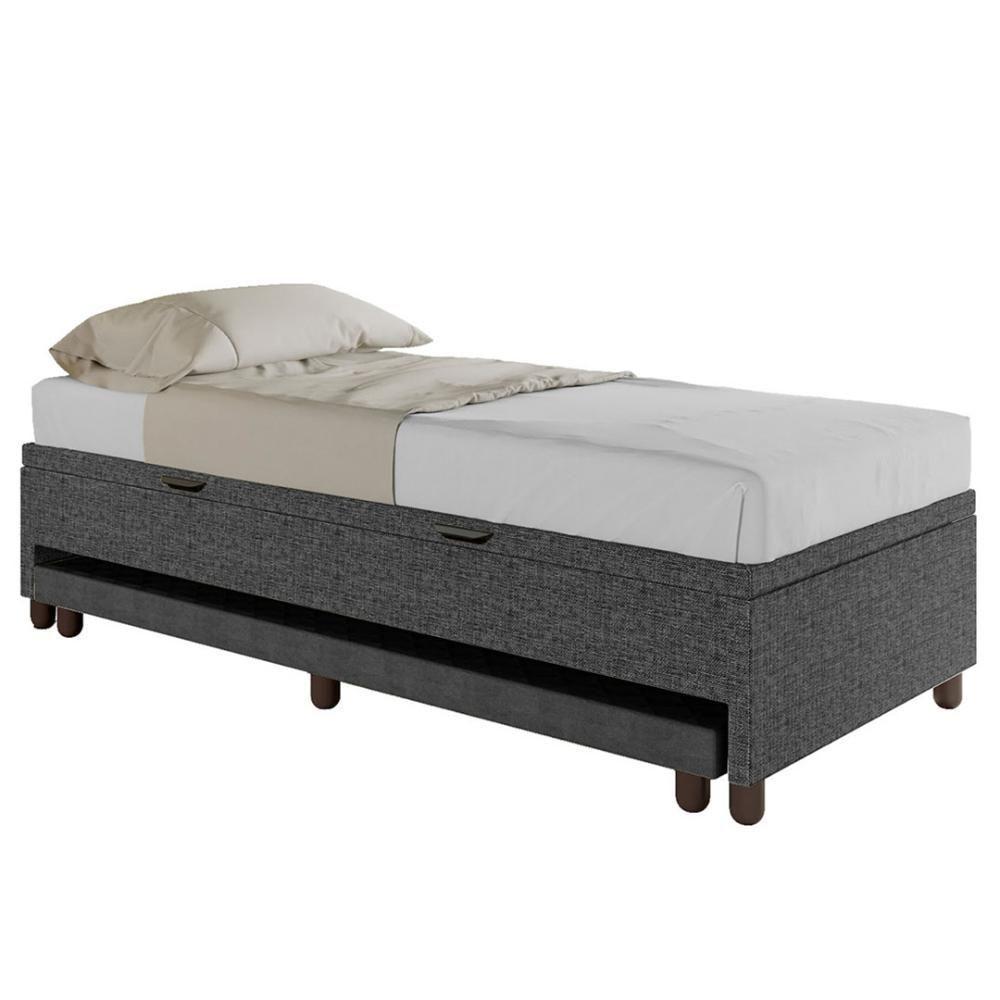 Bicama Box Baú Solteiro 88x188 Cm Samy S05 Linho Preto - Mpozenato - 1