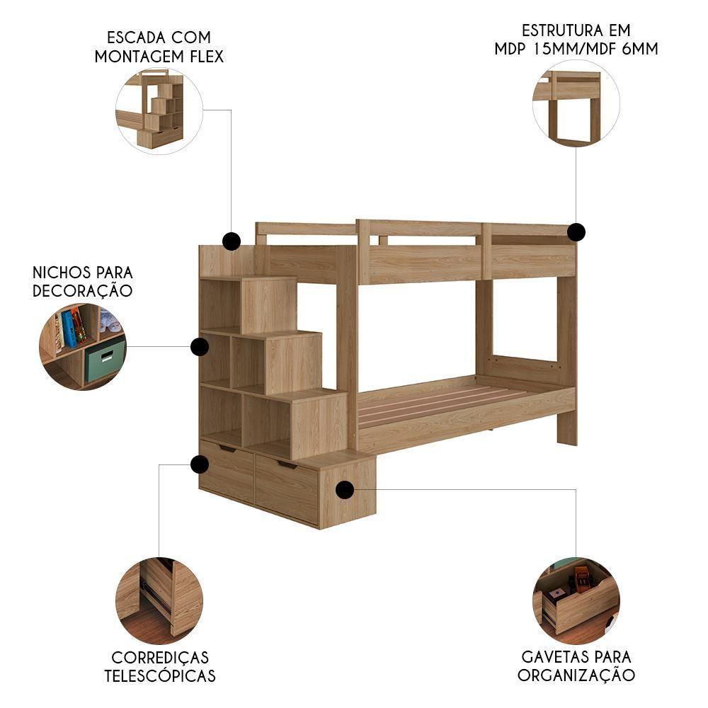 Beliche Infantil Com Escada Nichos E Gavetas Infix C06 Aveiro - Mpozenato - 3