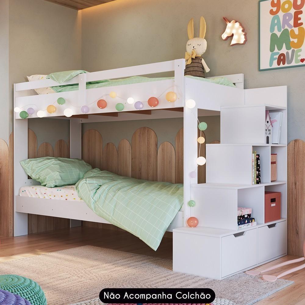 Beliche Infantil Com Escada Nichos E Gavetas Infix C06 Branco - Mpozenato - 2