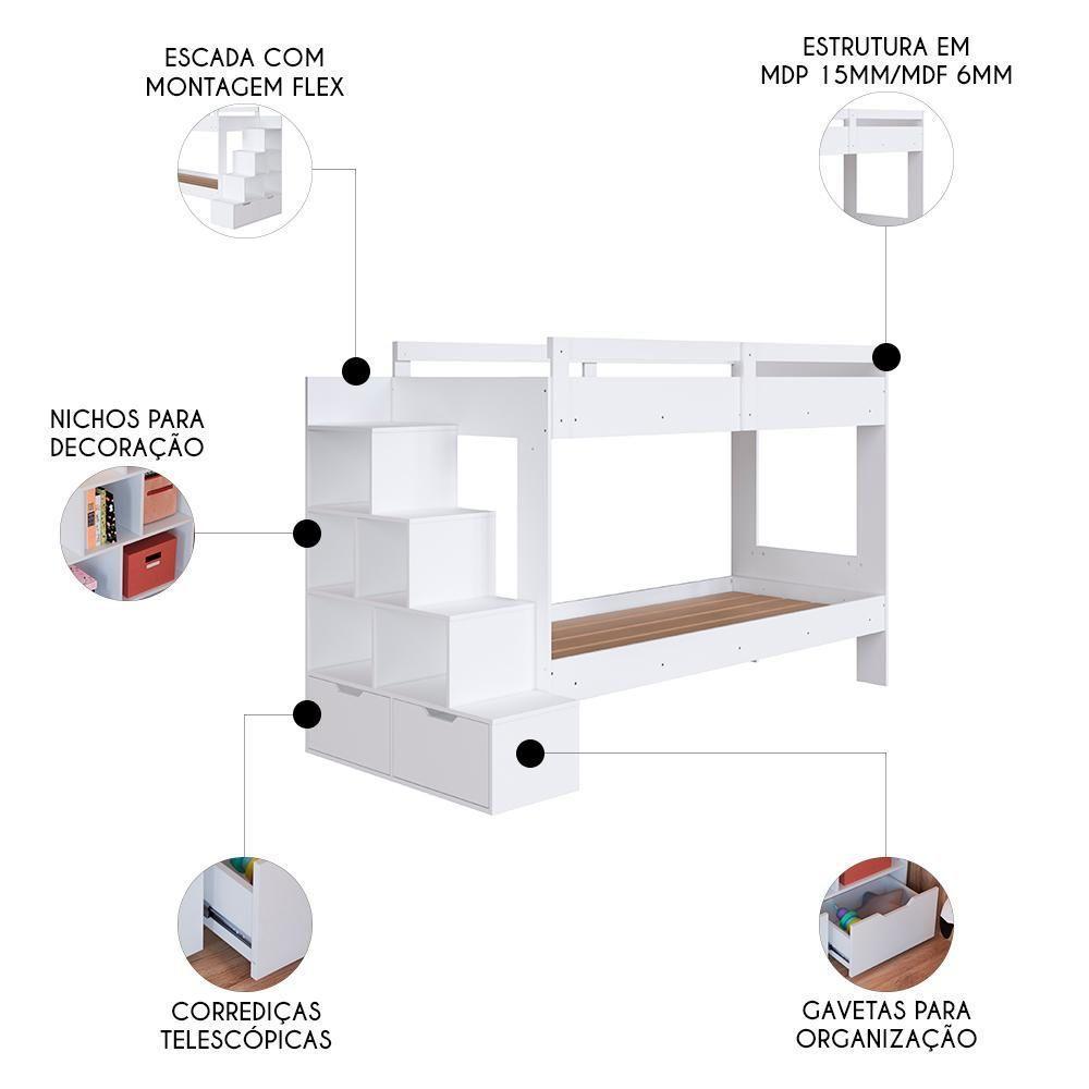 Beliche Infantil Com Escada Nichos E Gavetas Infix C06 Branco - Mpozenato - 3