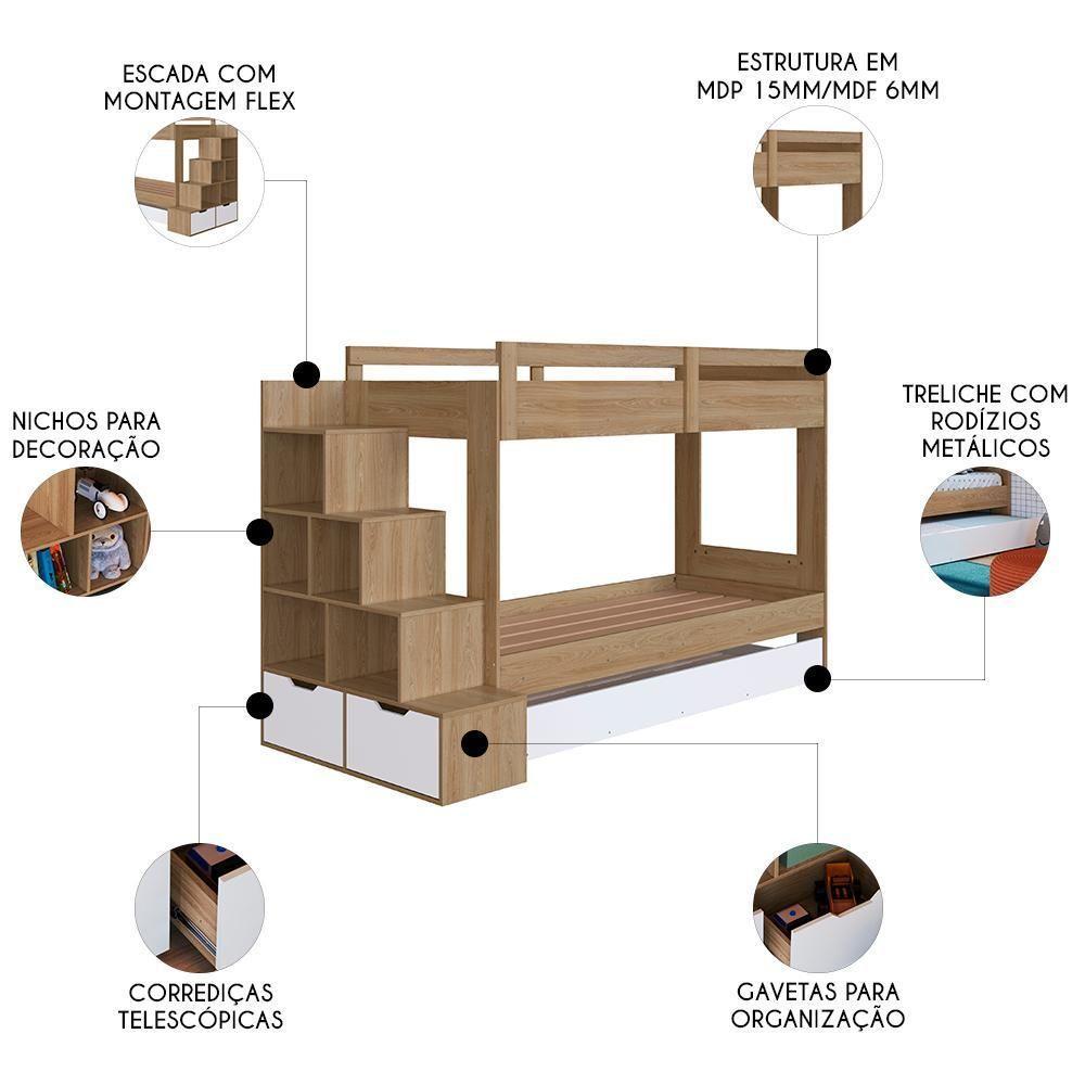 Treliche Infantil Com Escada E Nichos Infix C06 Aveiro-branco - Mpozenato - 3