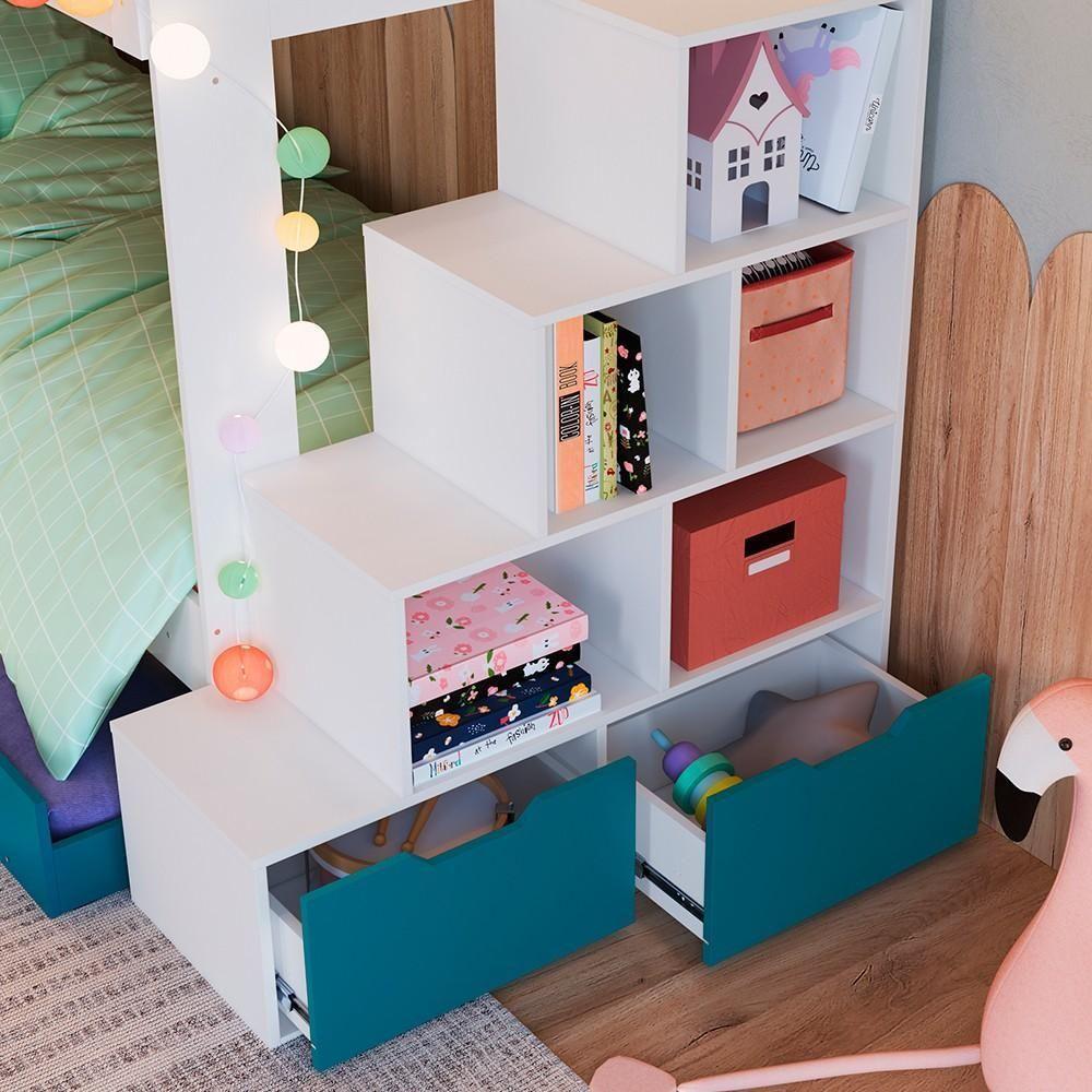 Treliche Infantil Com Escada E Nichos Infix C06 Branco-azul - Mpozenato - 2