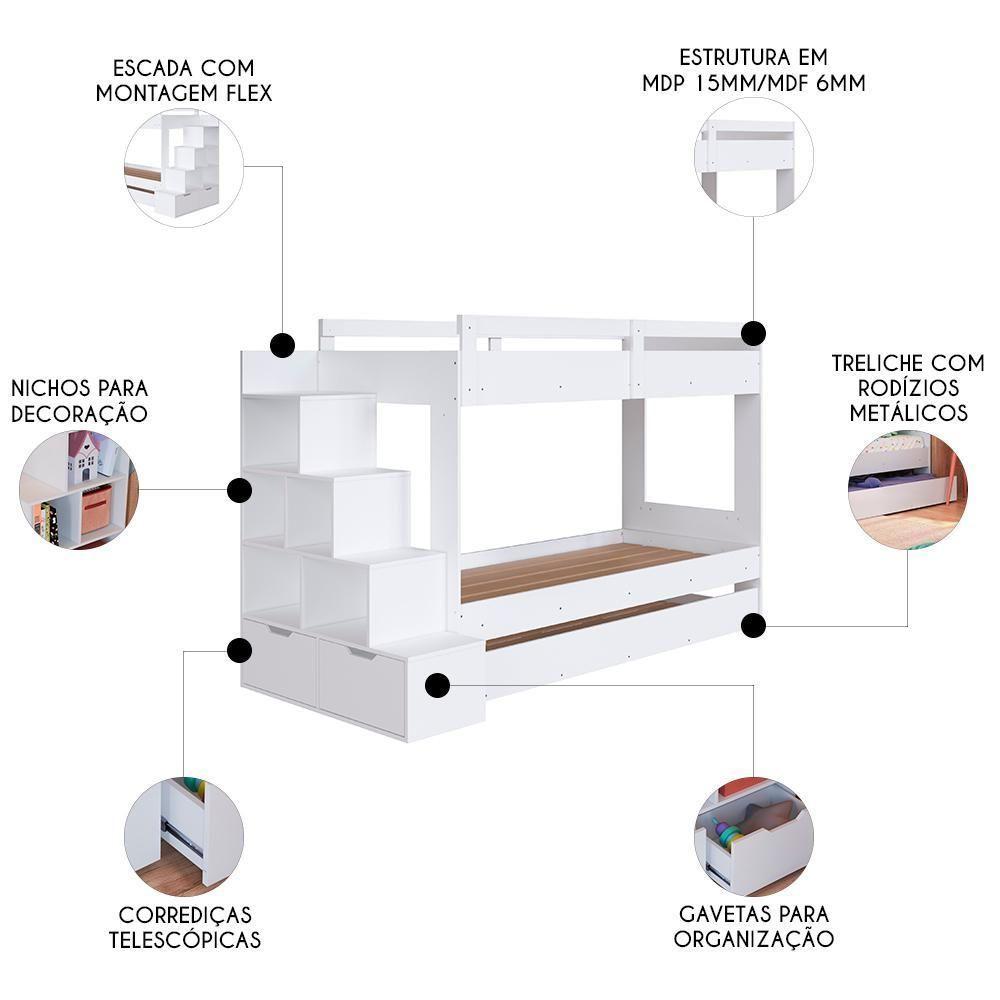 Treliche Infantil Com Escada E Nichos Infix C06 Branco - Mpozenato - 6