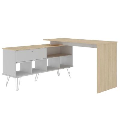 Mesa Escrivaninha em l Dhabi A06 Industrial MDF 136cm Branco com Nichos Organizadores