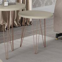 Mesa Lateral Redonda Base Aço Evolution Off White - Patrimar - 2