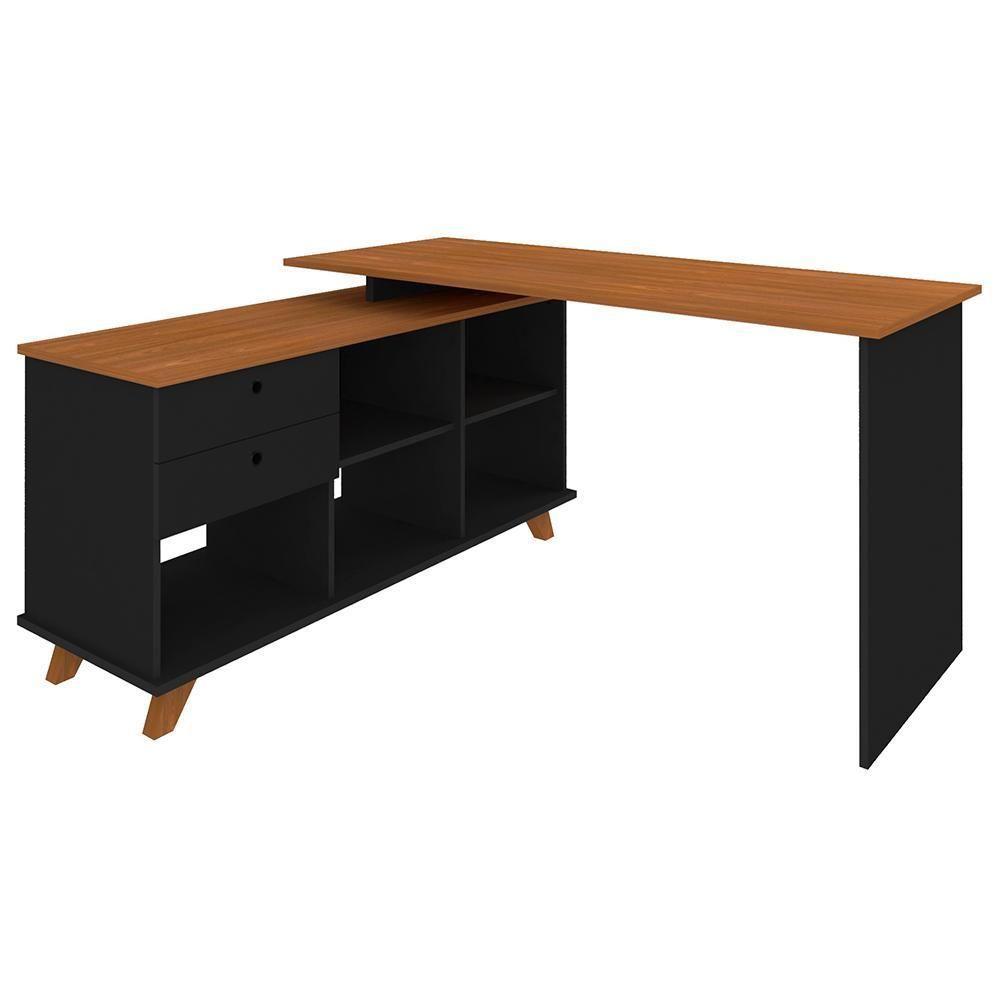 Mesa Escrivaninha Em L 2 Gavetas E Nichos Golden A06 Freijó-preto - Mpozenato - 1