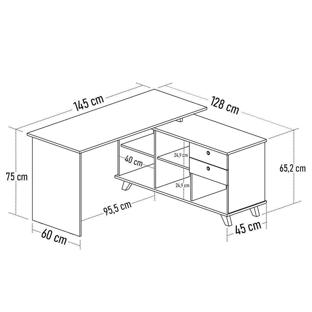 Mesa Escrivaninha Em L 2 Gavetas E Nichos Golden A06 Freijó-preto - Mpozenato - 3