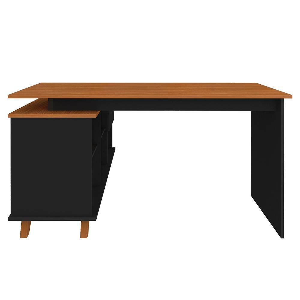 Mesa Escrivaninha Em L 2 Gavetas E Nichos Golden A06 Freijó-preto - Mpozenato - 10